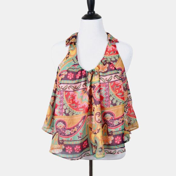 Free People Size S Strawberry Sleeveless Halter Top Paisley Multicolor - Picture 2 of 11